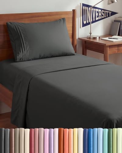 Twin XL 3 Piece Sheet Set - College Dorm Room Essentials - Charcoal by CGKUnlimited