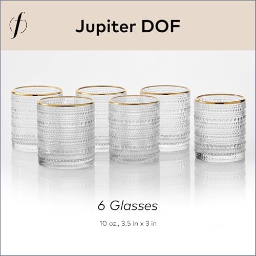 Fortessa Jupiter Beaded Hobnail Glass, 10 Ounce Double Old Fashioned (Set of 6), Gold Rim Clear - Image 5