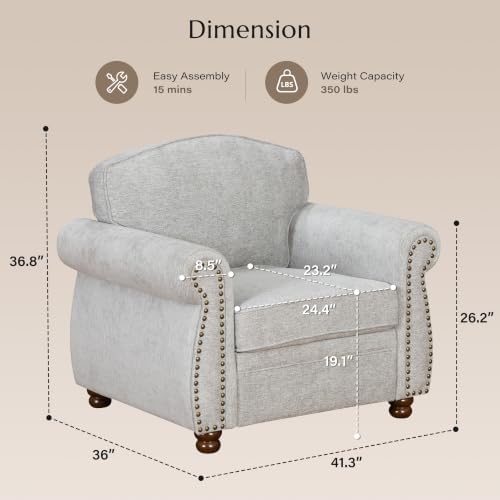 Traditional Oversized Accent Reading Chair Set of 2, 41.3" Oatmeal Chenille - Image 2