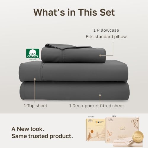 California Design Den 100% Cotton Sateen 3 Pc Twin XL Sheet Set, Grey - Image 3