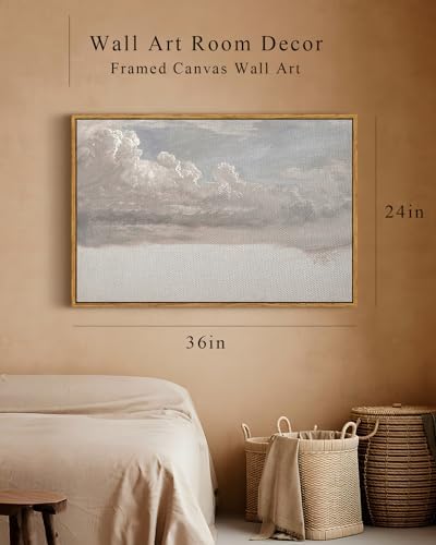InSimSea Framed Canvas Wall Art Vintage Decor, Home Decor Classical Oil Painting Cloud Study Wall Decorations for Living Room, Large Prints Artwork for Bedroom Bathroom Gallery, 24"x36" - Image 4
