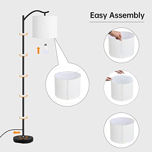 BoostArea Modern LED Arched Floor Lamp with Natural Linen Shade, 3 Brightness Levels, E26 Socket, Footswitch, 63-inch Tall, White - Image 7