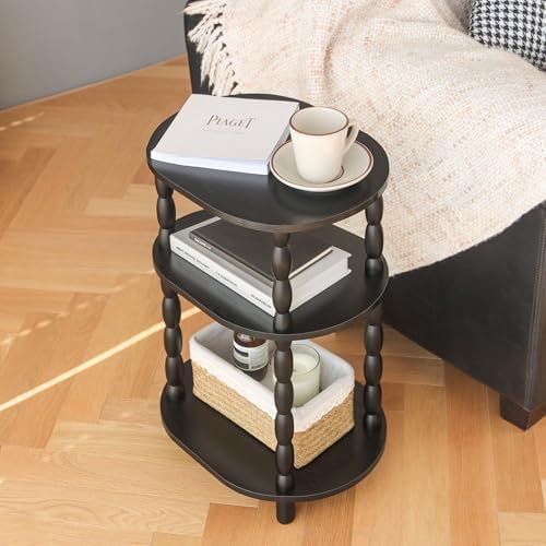 MaxSmeo Black Side Table with Charging Station, 3-Tier Small Oval End Table with USB Ports and Outlet, Modern Night Stand Wood Accent Table for Living Room, Bedroom, Black - Image 2
