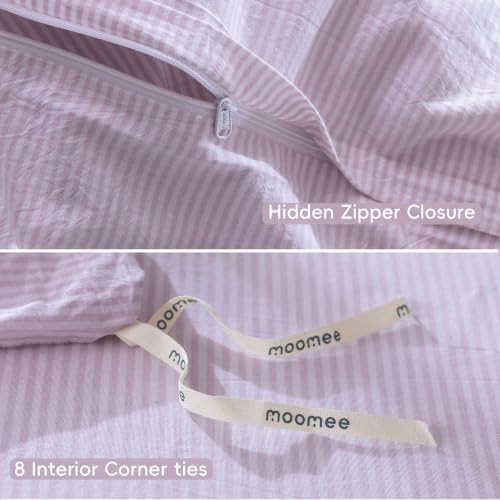 MooMee Striped Duvet Cover Set 100% Washed Cotton Linen Like King - Image 6