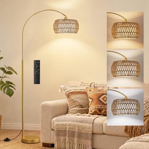 Ambimall Boho Arc Floor Lamp, Color Temp and Brightness Adjustable, Gold by Ambimall