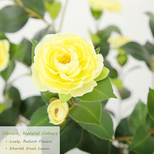 Nafresh 2FT Lush Artificial Yellow Camellia Tree Outdoor 2 Pack, 24inch Faux Camellia Plant, Fake Camellia Flowers Tree for Indoor Outdoor Living Room Home Patio Front Door Garden Decor - Image 3