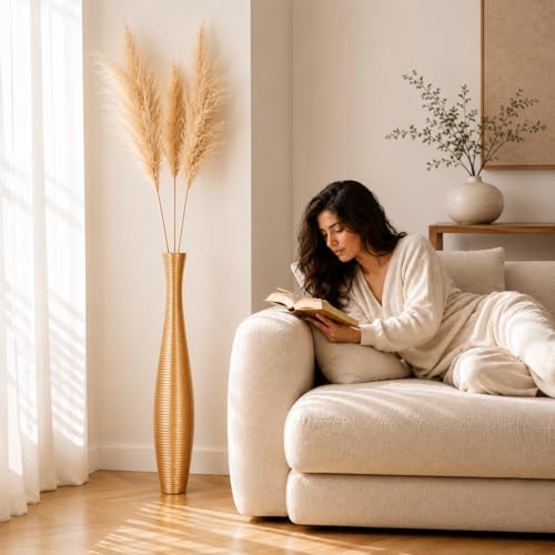 Leewadee Large Floor Vase 34 inches Mango Wood for Pampas Grass, Dried Flowers - Image 2