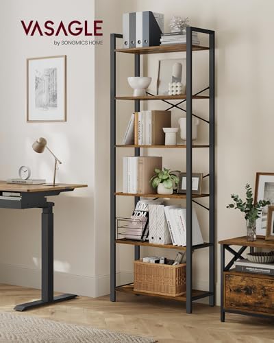 VASAGLE 6-Tier Bookshelf, Bookcase with Steel Frame, Book Shelf for Living Room, Home Office, Study, 11.8 x 26 x 73.2 Inches, Industrial Style, Rustic Brown and Ink Black ULLS062B01 - Image 2