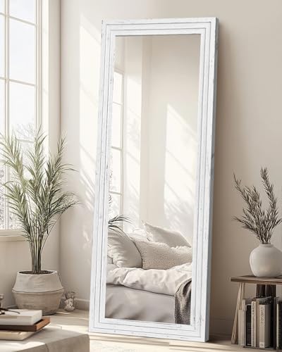 65x22in Full Length Mirror, 3-Tier Stepped Solid Wood Frame, White by ABSWHLM