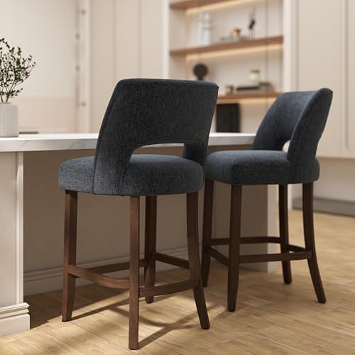 VKNOW Bar Stools Set of 6, 26" Fabric Counter Height Bar Stools, Navy Blue - Image 4