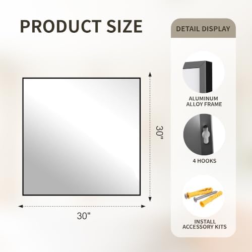 FICTOR Bathroom Vanity Mirror for Over Sink, 30" x 30", Black - Image 2