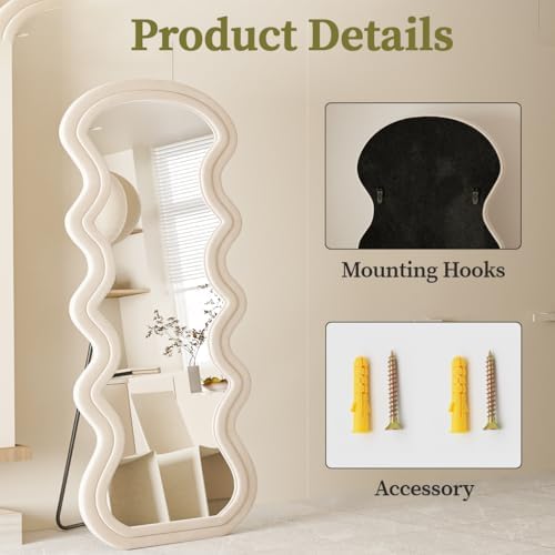 Koonmi 71“x32” Wavy Mirror Full Length, Flannel Full Body Mirror - Image 4
