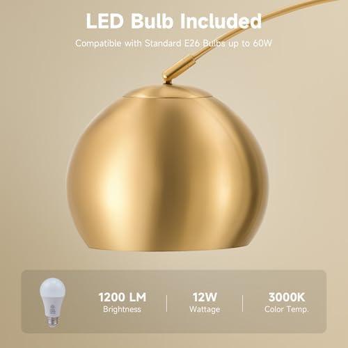 CO-Z 69" Modern Arc Floor Lamp, Gold Standing Light with Adjustable Metal Shade and Marble Base, LED Bulb Included, Contemporary Lighting for Living Room or Sofa - Image 3