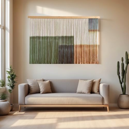 Sdjazl Woven Boho Macrame Wall Hanging Home Decor Tapestry Dip-Dyed Large Macrame Wall Art Colorful Mountain Landspace for Living room (green1) - Image 3
