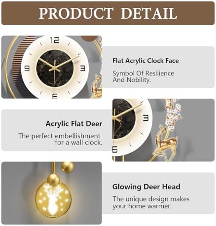 Modern Wall Clock for Living Room,Large Gold Decorative Wall Clock with light,Creative Silent Clock Battery Operated for Kitchen/Entryway/Bedroom/Office/Dinning Room Metal Wall Decor (15.7"Wx31.5L) - Image 5