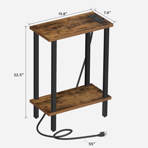TUTOTAK Narrow Side Table, 2-Tier Small End Table with Charging Station - Image 3