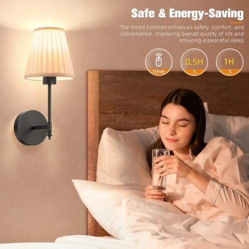 NIORSUN 14.5 inch Battery Operated Wall Sconce Set of 2,Beige-Black Rechargeable Wall Lights with 10400mAh Dimmable Bulbs and Remote, 9 Colors Wireless Wall Lamps for Bedroom Living Room - Image 6