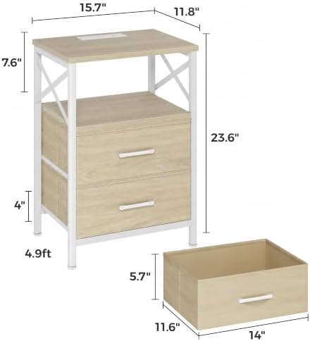 Huuger Nightstand Set of 2 with Charging Station, USB-C Port, End Tables - Image 3