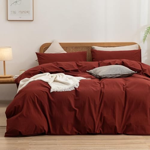 BESTOUCH Cotton Solid Duvet Cover Set Fired Brick Red Super King Plus by BESTOUCH