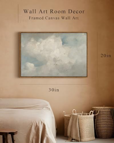 InSimSea Framed Canvas Wall Art Vintage Decor, Home Decor Classical Oil Paintings Sky Cloud Birds Prints, Vintage Landscape Large Wall Art for Living Room Bedroom Bathroom Office Decor, 20"x30" - Image 4