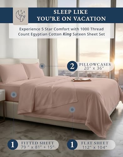 LANE LINEN King Size Deep Pocket Sheets 100% Egyptian Cotton - Sepia Rose - Image 2