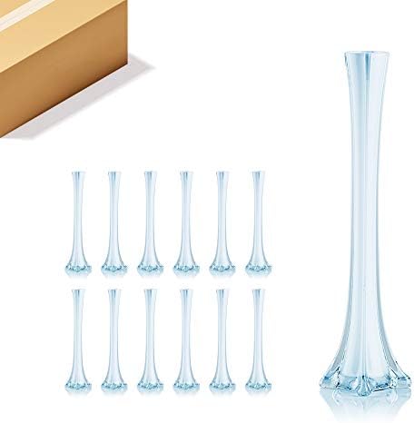 WGV Eiffel Tower Vase Bulk, Open 1", Height 16", (Multiple Sizes Choices) White Glass Floral Container with Sturdy Base, Flower Centerpiece for Wedding Event Home Decor, Arts Crafts, 12 Pieces by WGVInternational-OpusGlassware