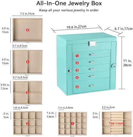 Frebeauty 6-Layer Jewelry Box for Women,Large Jewelry Organizer with Drawer - Image 3