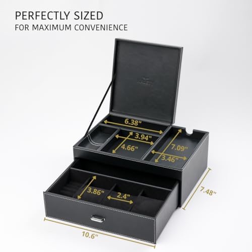 Mens Jewelry Box Organizer & Dresser Valet Tray - Premium Nightstand Station for Watches, Rings, and Accessories - Stylish Mens Dresser Top Organizer with Multiple Compartments and Soft Lining - Image 6