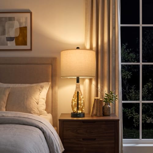 OYEARS 23" Table Lamps for Living Room Set of 2 Bedside Lamps for Night Stands Bedroom Lamps Farmhouse Rattan Boho Lamp Glass Nightlight End Table Lamp,Two Light Points - Image 6