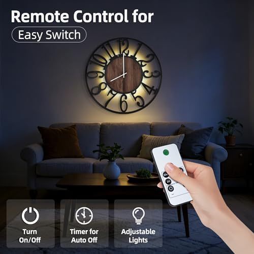 30" Silent Large Wall Clock – Adjustable Night Light, Battery Operated - Image 2