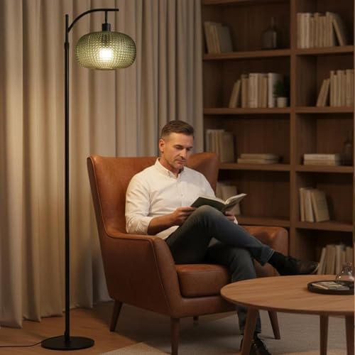 Dark Green Floor Lamps for Living Room,Black Floor Lamp with Remote Control & Green Lampshade,Arc Flower Lamp Dimmable Mid Century Modern Standing Lamp Vintage Brass Tall Floor Lamp For Bedroom Corner - Image 2