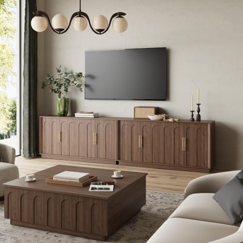 FORTUNETEC 67" Sideboard Buffet Cabinet with Storage, Arched Doors, Walnut - Image 5