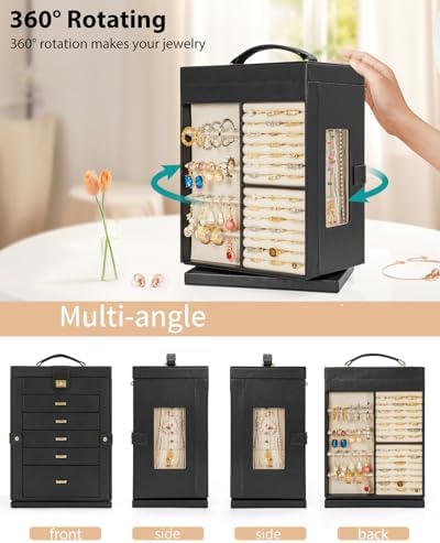 AKOZLIN 6-Tier Jewelry Box Organizer 5 Drawers Storage M-L Black - Image 3