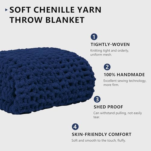 L'AGRATY Chunky Knit Throw Blanket for Couch, 72 x 84 Inches, Dark Blue - Image 2