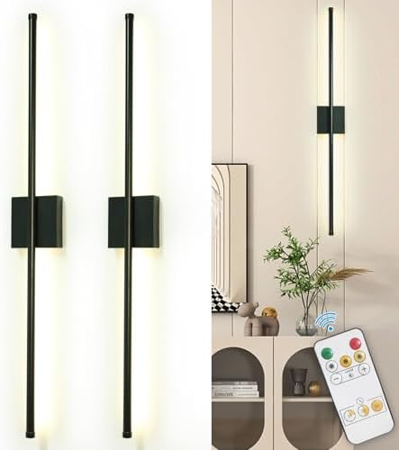 Depuley Wall Sconces Battery Operated: Set of 2 Wireless Wall Lights with Remote for Bedroom - Rechargeable 15 Colors Black Wall Lamp for Living Room Hallway Home Decor by Depuley