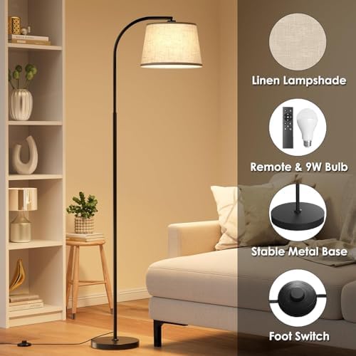 Karjoefar 64" 3 Color Dimmable Black Arc Floor Standing Lamp with Remote - Image 5