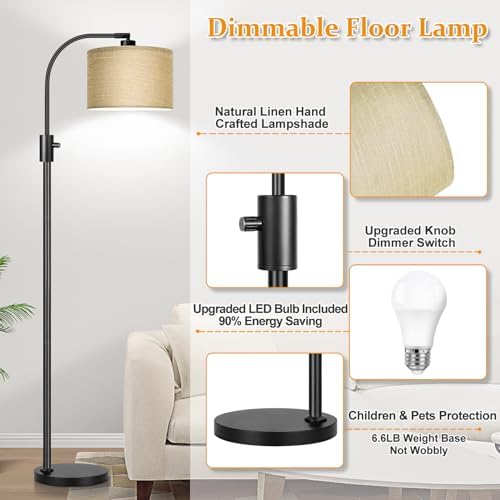 Nintiue Upgraded Modern Arc Dimmable Tall Standing Floor Lamp with Champagne Shade, 1200 Lumens LED Bulb Included, for Living & Reading Room, Bedroom, Office & Nursery, Black - Image 4