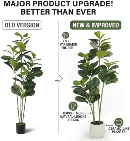 6FT Artificial Fiddle Leaf Fig Tree for Indoor Home Office Decor-Realistic Fake Ficus Tree in Black Planter,Faux Plant with Lifelike Trunk&Leaves for Living Room,Housewarming Gift - Image 3