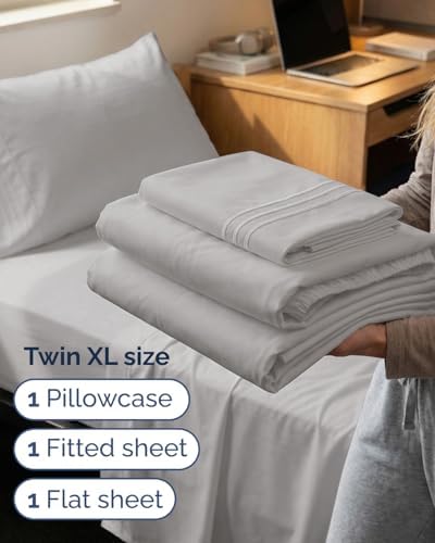 Twin XL 3 Piece Sheet Set - College Dorm Room Essentials - French Grey - Image 3