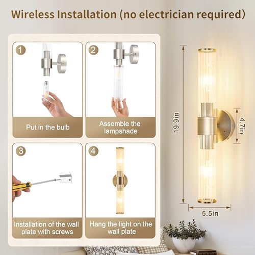Morauroral Sand Nickel Battery Operated Wall Sconces Set of Two - Image 5