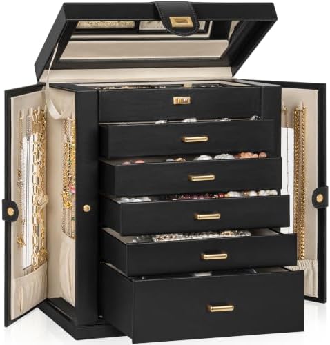 AKOZLIN 6-Tier Jewelry Box Organizer 5 Drawers Storage XXL Black by AKOZLIN