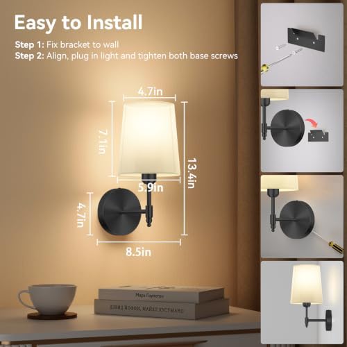 Battery Operated Wall Sconces Set of 2 with Remote Control, 15000mAh, Black - Image 4