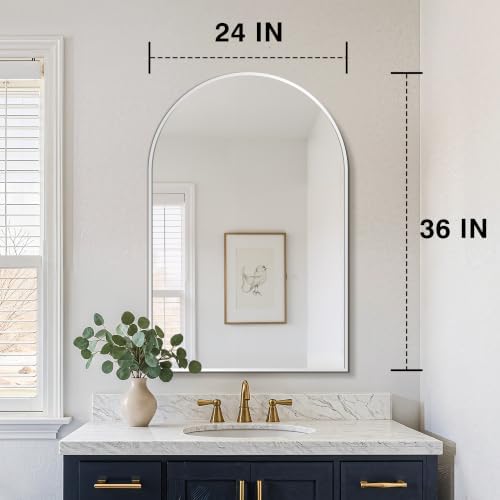 FICTOR 2 Pack 24" x 36" Arched Bathroom Vanity Mirror for Over Sink, Silver - Image 2