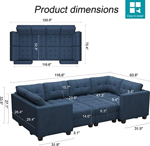 Belffin Modular Sectional Sleeper Sofa with Storage Seat Reversible Modular Couch Bed for Living Room Blue - Image 2