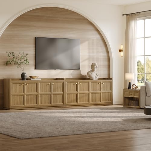 SICOTAS 61.7" Buffet Cabinet 4-Door Sideboard Kitchen Living Room Brown Oak - Image 4