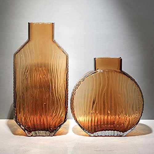 GRFIT Decorative Vase Brown Transparent Glass Vase Home Coffee Table Office Desktop Restaurant Decoration Vase Modern Small Mouth Vase Ceramic Vase Glass Vase Hydroponic Flower Vase (Size : Brass) - Image 4