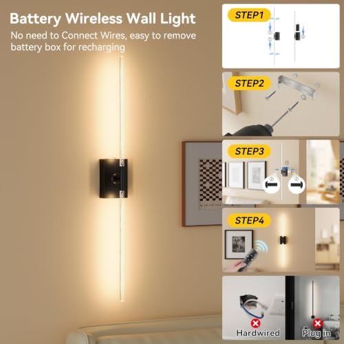 Battery Operated Wall Sconces Set of 2, Remote, 10000mAh, Black, Bubble - Image 4