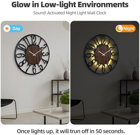 32" Silent Large Wall Clock – Glow Night Light, Battery Operated - Image 2