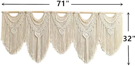 Extral Large macrame wall hanging, 71'' W x 32'' L boho wall art tapestry wall decor for urban entryway,living room,bedroom decor, headboard woven wall art, big fiber art over couch art for Yarn hallway (Wood Bead-B) - Image 7