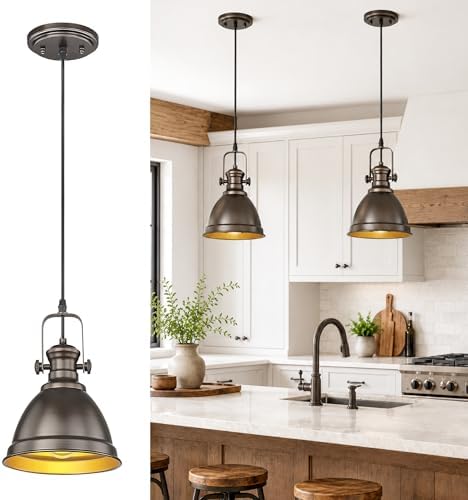 Oil Rubbed Bronze Pendant Light for Kitchen Island, 8" Metal Shade by Audickic